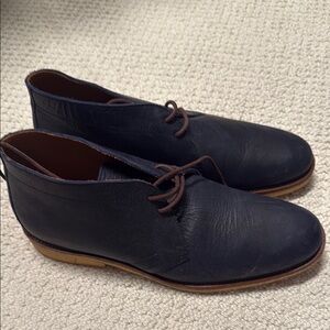 Taft Navy Chukka Boots with Brown Sole